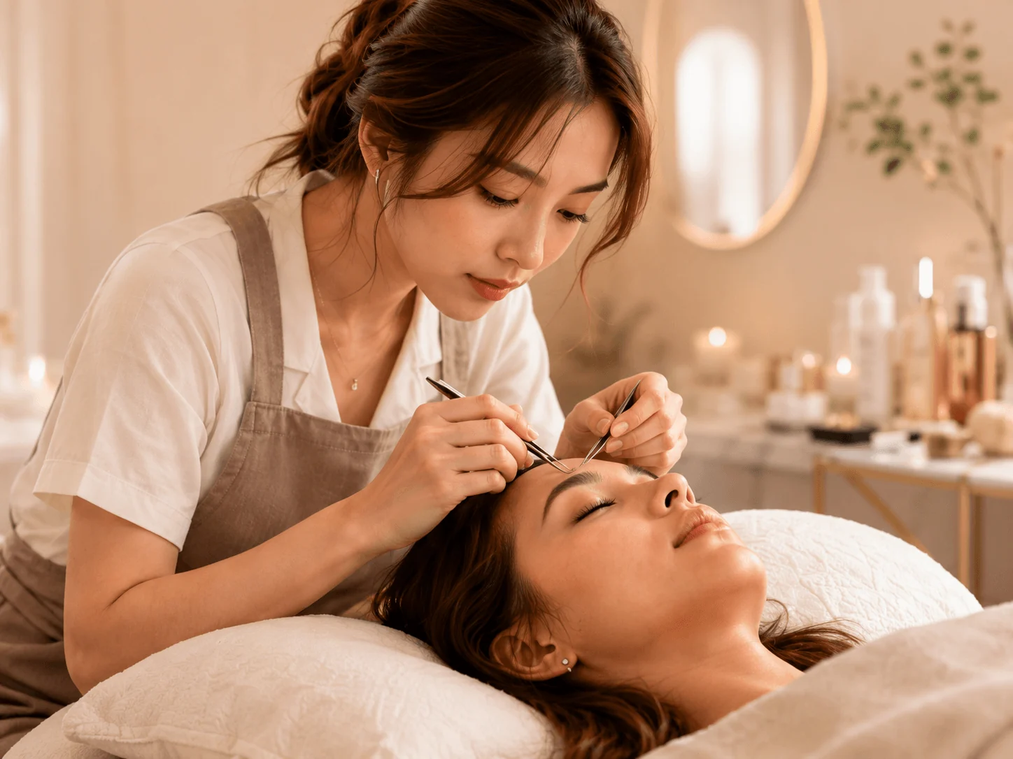 Lash artist providing a relaxing precision lash treatment